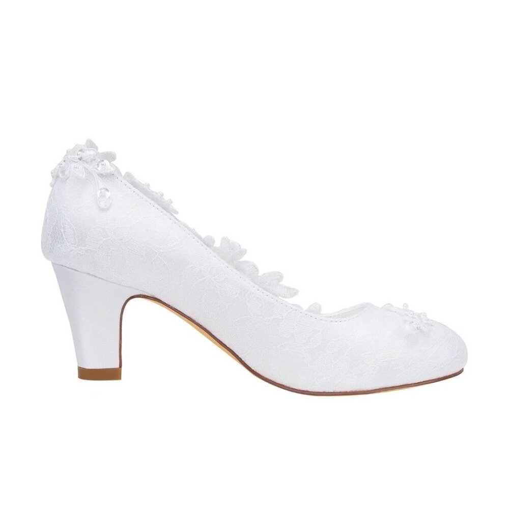 Emily bridal Lace Floral Bridal Shoes With Mid Heels
